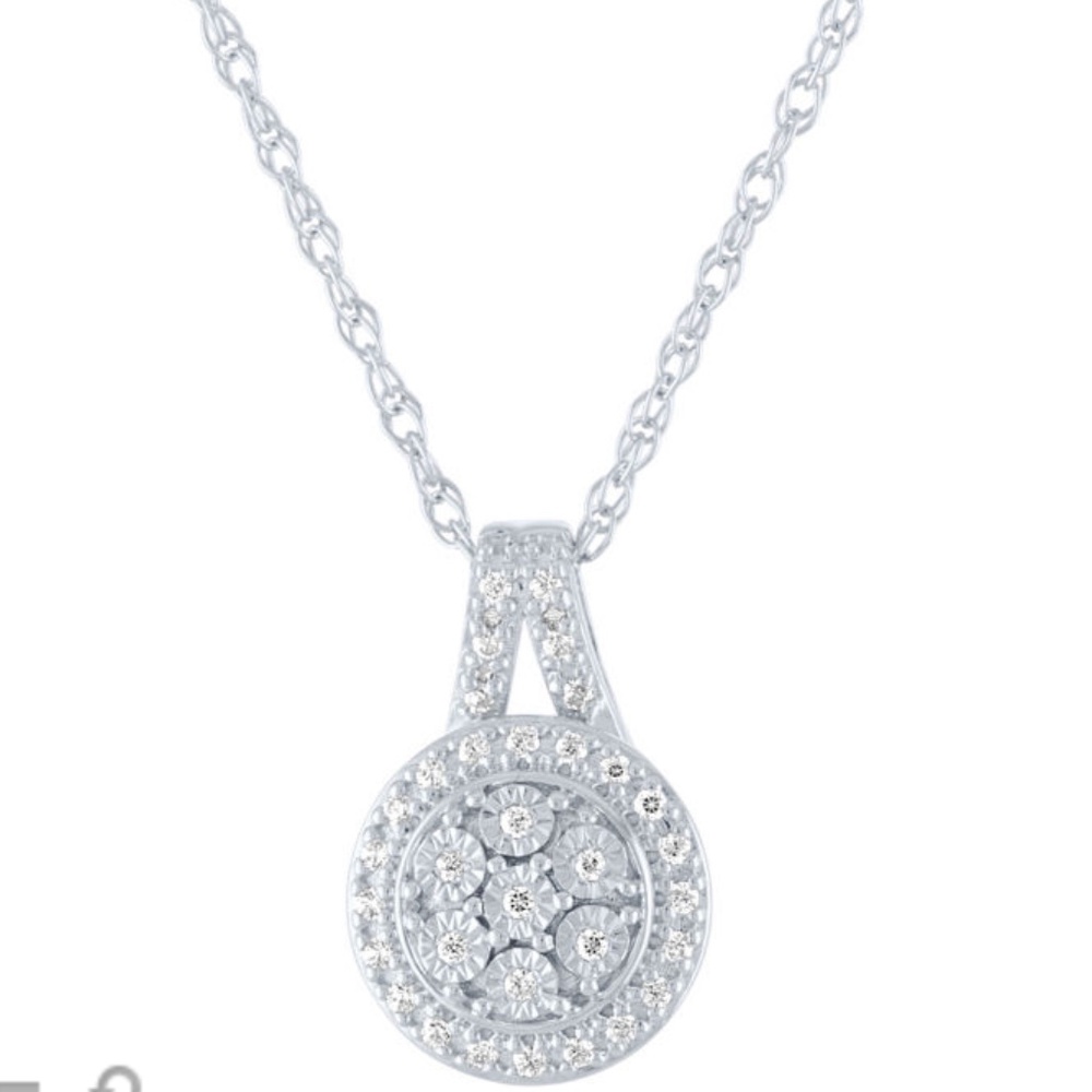 Genuine Diamond Pendant Necklace Sterling Silver